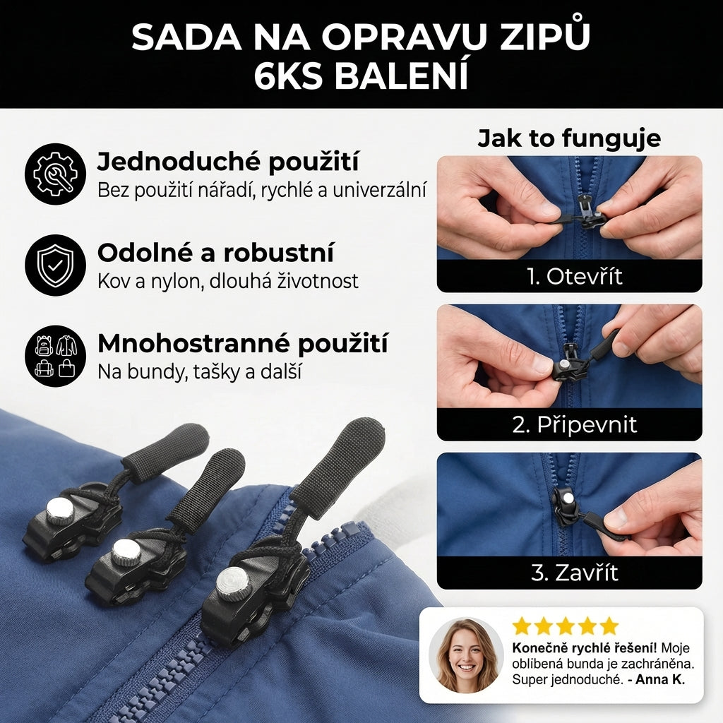 Sada na opravu zipu (5 ks / 10 ks) | Okamžitá oprava bez výměny