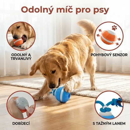 Interaktivní psí míček s pohybovým senzorem a lanem