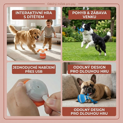 Interaktivní psí míček s pohybovým senzorem a lanem