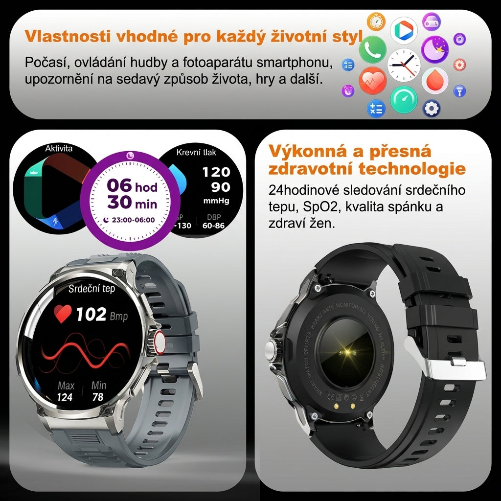 Orvion V69 chytré hodinky – Bluetooth volání, 100+ režimů, IP68