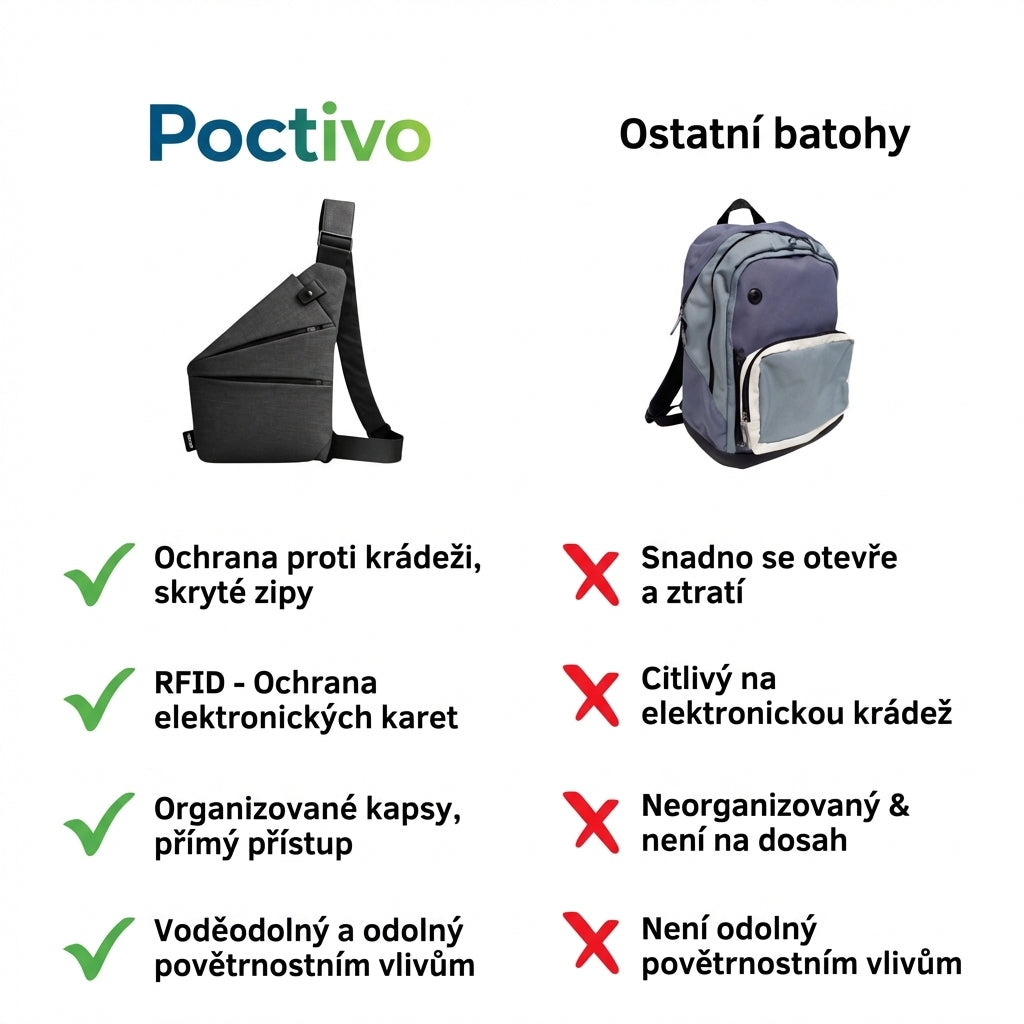 Crossbody taška proti krádeži