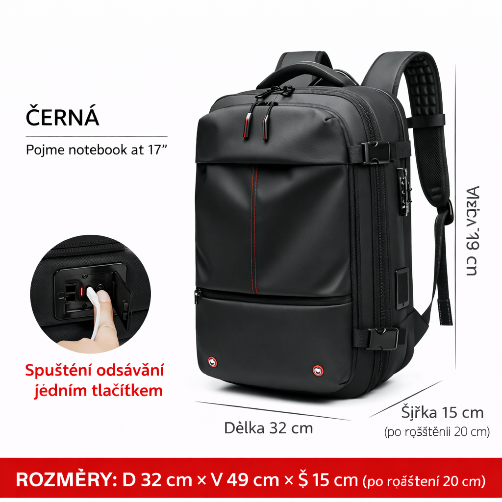 Vakuový cestovní batoh s rozšířením